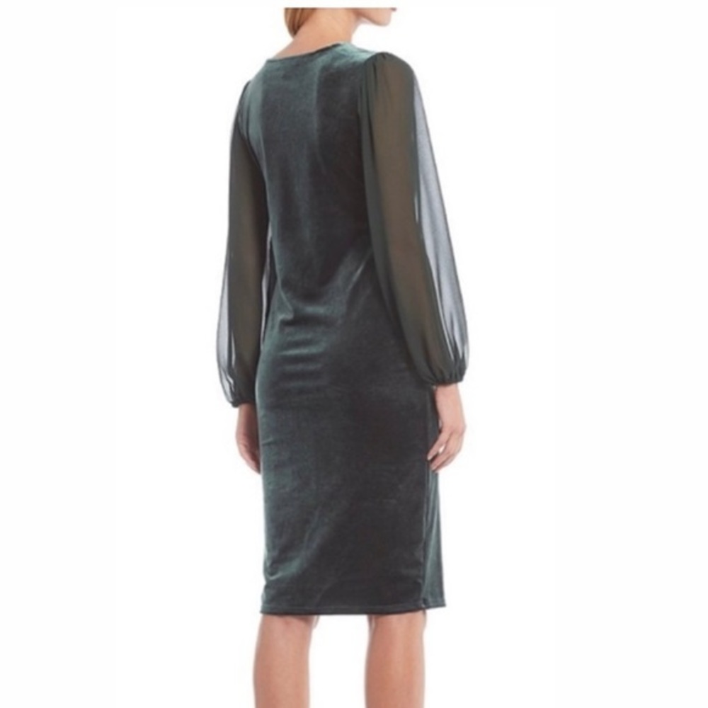 Vince Camuto Velvet Green Dress Sheer Long Sleeves - Picture 2 of 6
